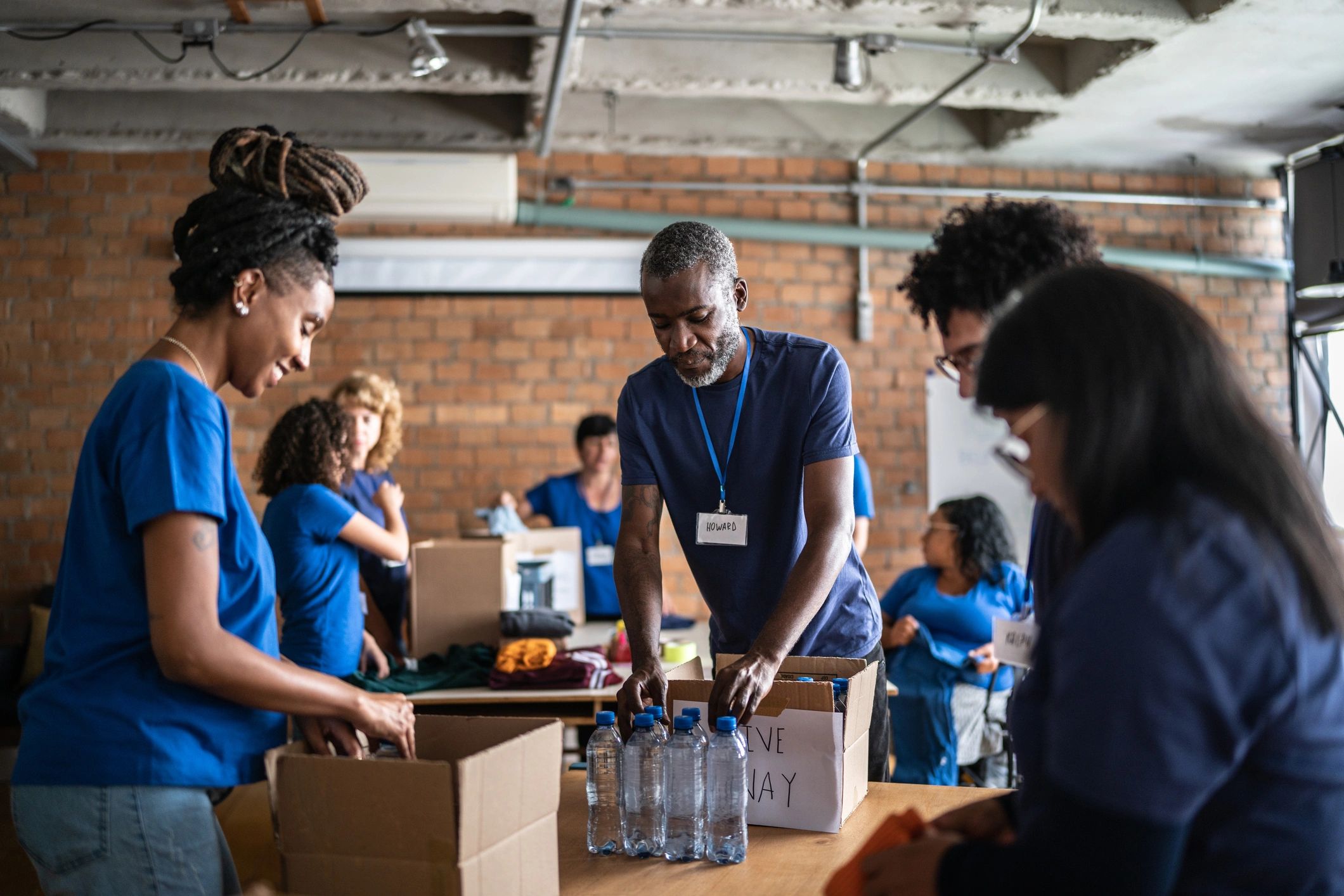 Volunteers serving together in the community
