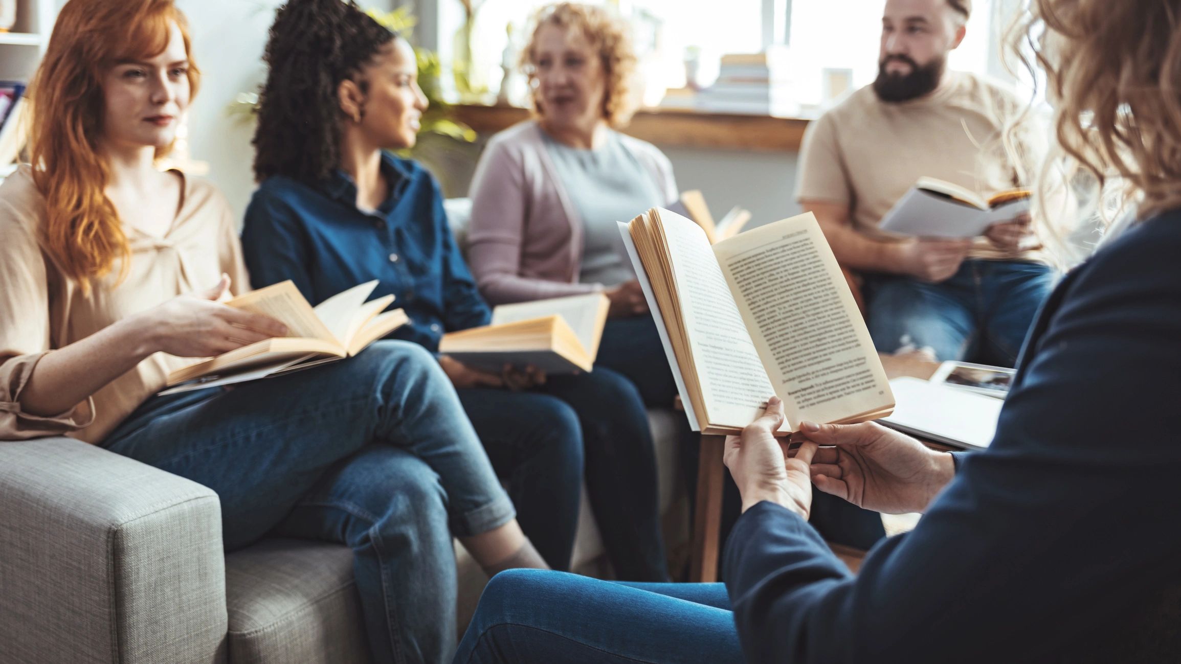 Small group studying the Bible together