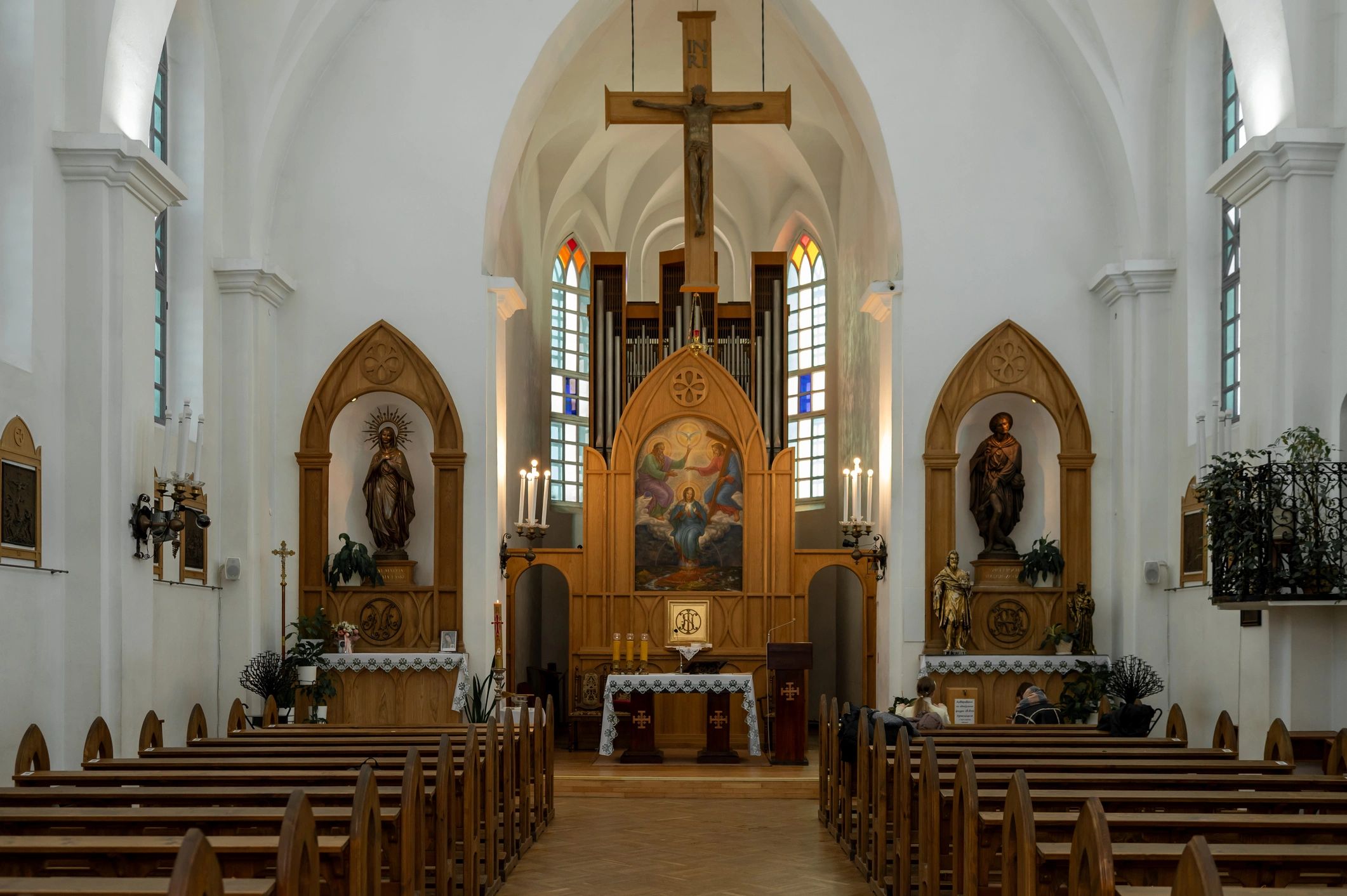 Church sanctuary interior with pews and altar